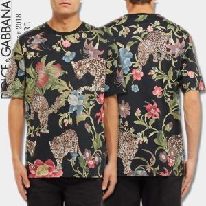 【HOT新品】ドルガバ コピー Ｔシャツ 夏Dolce&Gabbana 個性 綺麗 プリント 柄 Floral Leopard Print T-shirt  メンズ