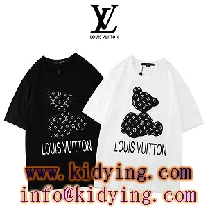 夏っぽさ新作 LOUIS VUITTONT 激安 偽物 ルイ ヴィトンス半袖Tシャツコピー かわいいクマのパターン 爽やかさ  黒と白