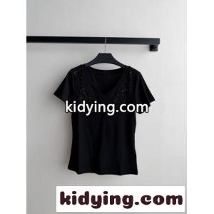 コットン Vネック 半袖Tシャツ クリスチャン・ディオール コピー Tシャツ 偽物 ブラックkid26zyuqKb